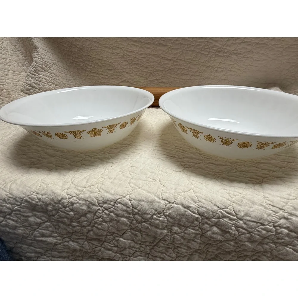 XL (10.25) Corelle Gold  Butterfly serving Bowls Set of 2 Vintage Corning